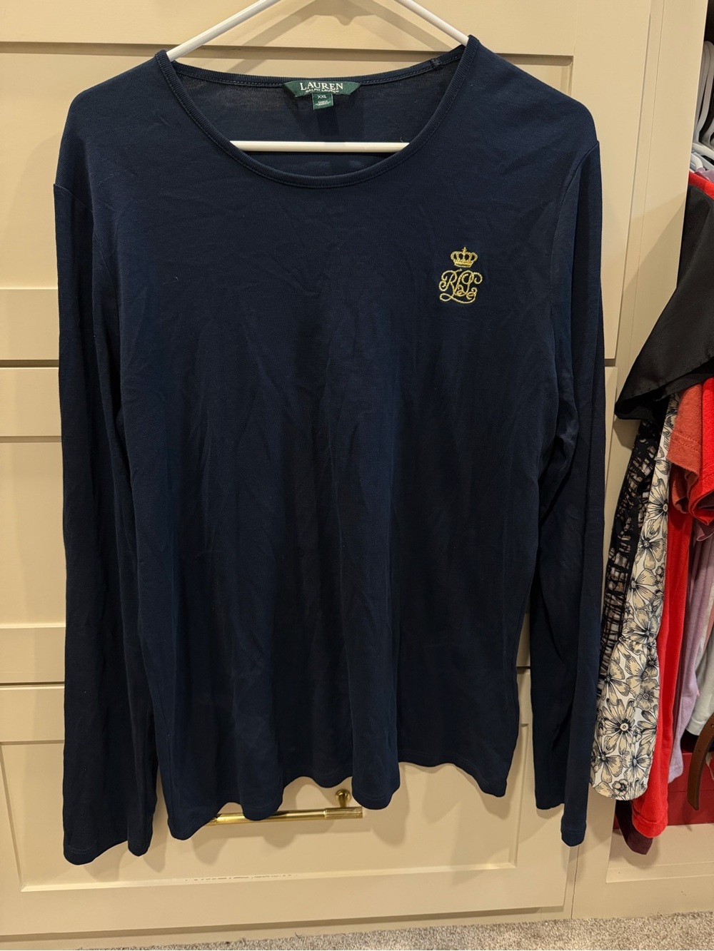 Lauren Ralph Lauren Navy Long Sleeve Tee with Gold Crest